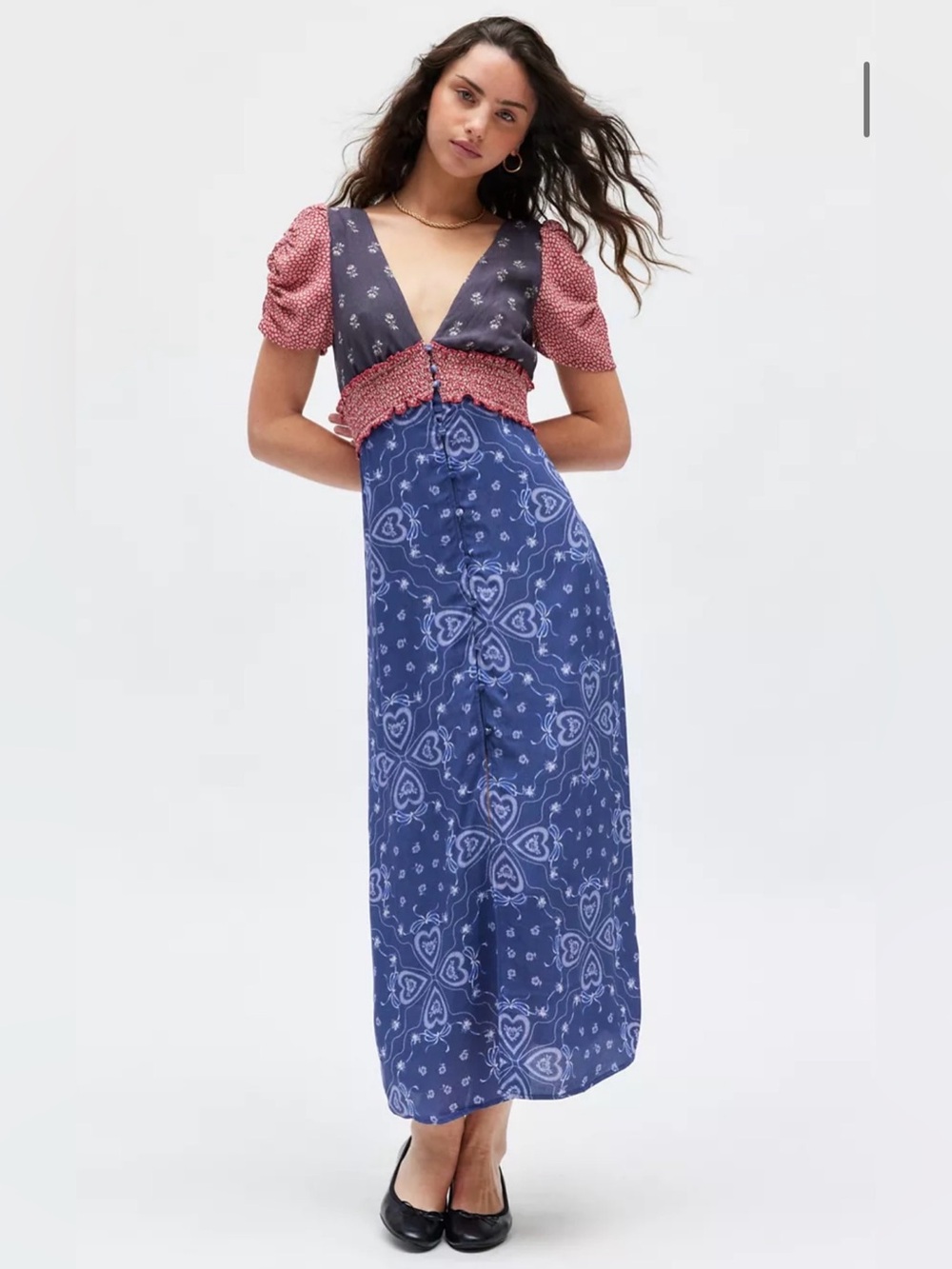 Kimchi Blue Sophia's Patchwork V Neck Dress on Days of Our Lives